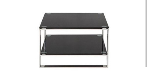 میز عسلی اداری فلزی استیل دو طبقه شیشه 8میل دودی